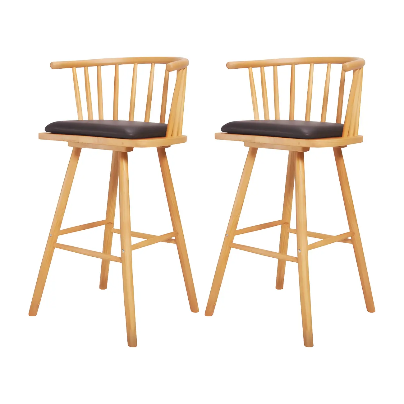 Traditional Wooden Low Back Bar Stool with Cushioned Seat