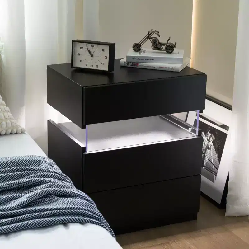 Okak LED 3 Drawer Dresser for Bedroom,Acrylic Board LED Bedside Tables,Modern End Tables with Drawers,Bedroom Furniture
