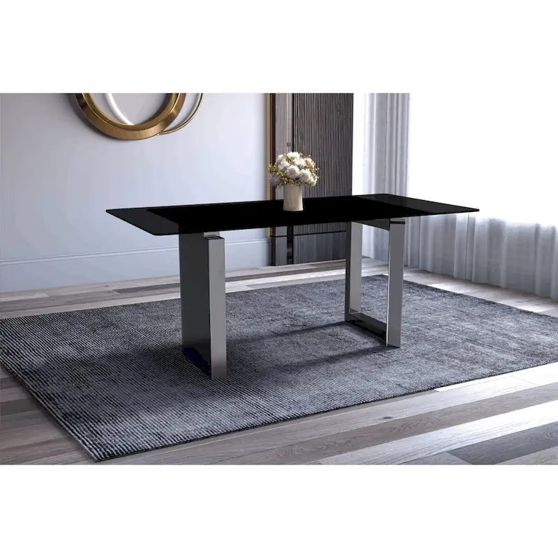White Grey / Black / White Modern Sintered Stone & Glass Dining Table — 55