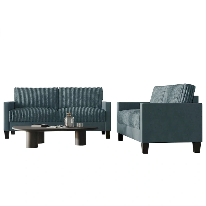 Corduroy Mid-Century Modern Velvet Upholstered Living Room Sofa and Accent Chair