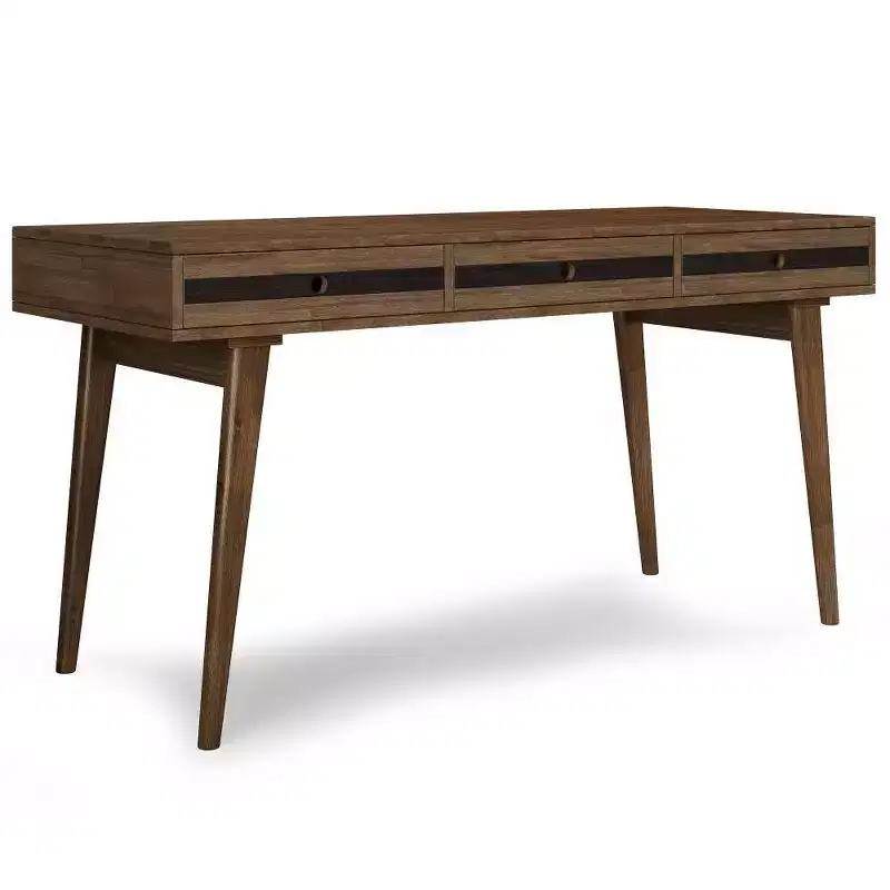 Wright Desk Rustic Natural Aged Brown - WyndenHall: Solid Acacia, Mid-Century, 3 Drawers, Home Office