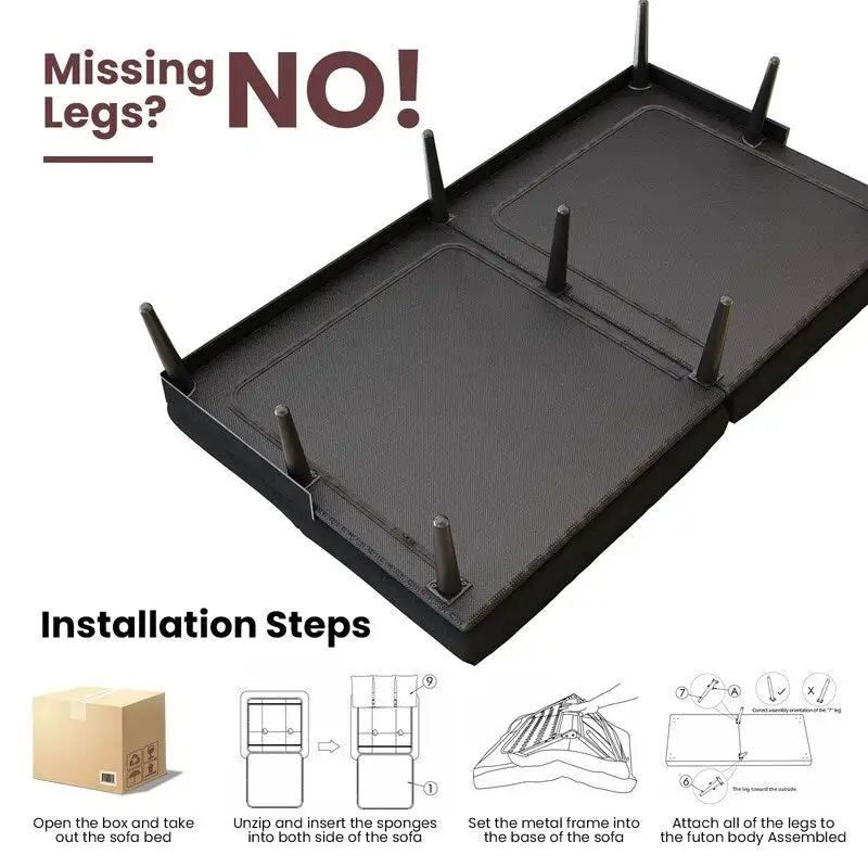 Grondin Convertible Futon Sofa Bed, 5-Angle Adjustable Backrest Sleeper Couch with 2 Pillows, Modern Style Recliner Lounge