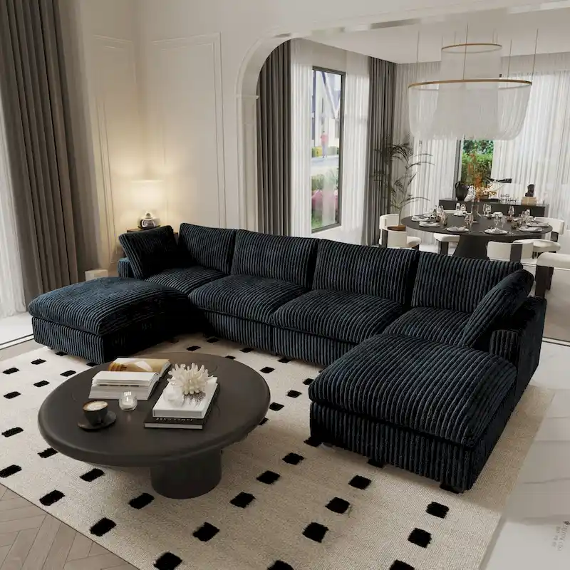 Beige 6-Seat U-Shape Modular Sectional Sofa with Cushions