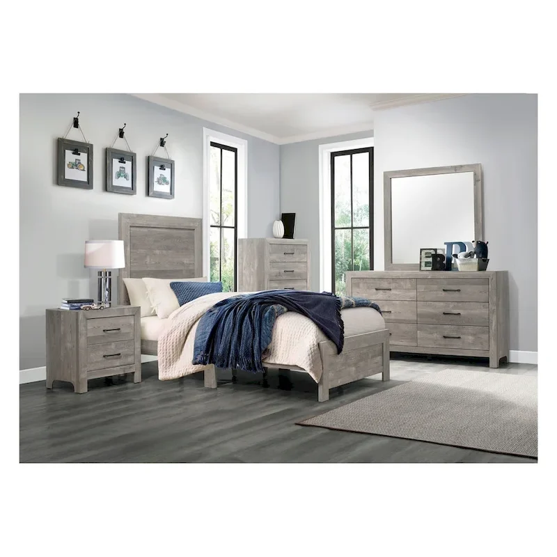 Tabina 3 Piece Gray Modern Panel Bedroom Set