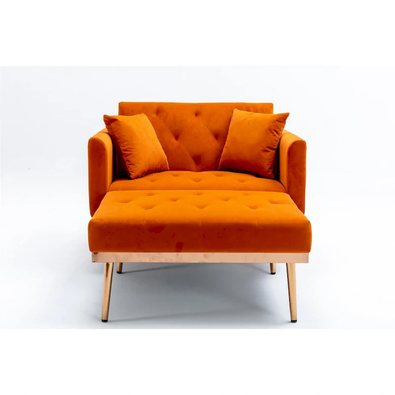 Velvet Upholstered Tufted Living Room Sleeper Sofa Chair With Rose Golden feet