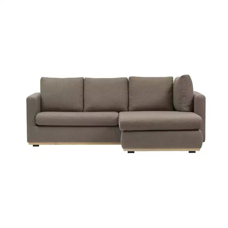 Storied Home Sofa with Chaise Lounge Beige: Modern L-Shaped, Interchangeable, Wood Trim, Mushroom Brown