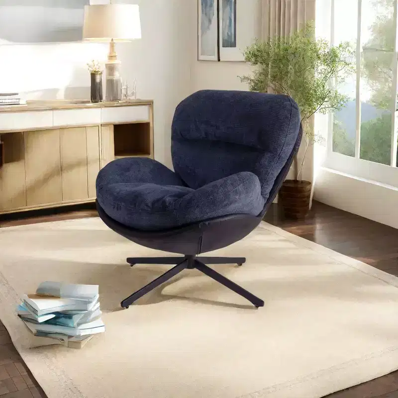 Okak Accent Chair, Modern Swivel Office Chair, Modern Chenille Chair with Faux Leather and Metal Base Frame, Accent Chair for Small Spaces