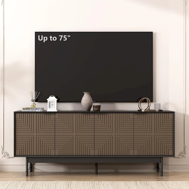 WESOME 64.45 Mid-Century TV Stand Entertainment Center with Doors