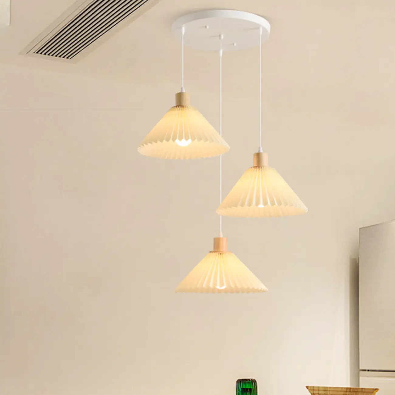 Modern Beige Pleated Fabric Kitchen Pendant Light