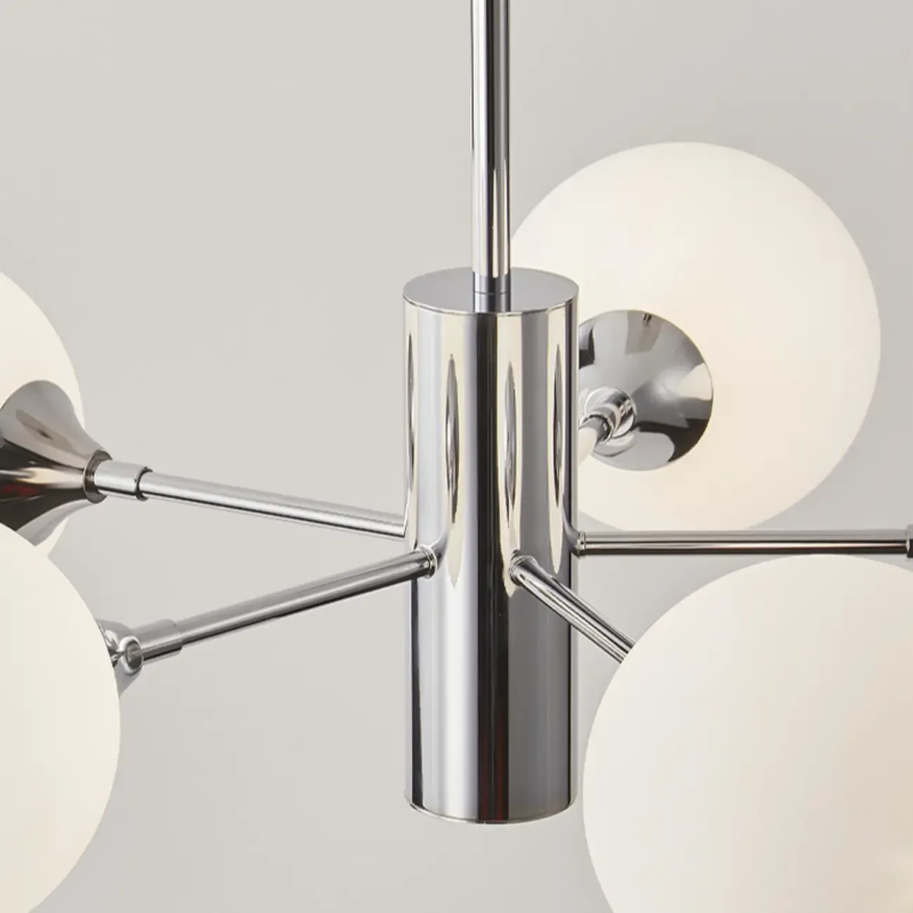 Modern Silver Sputnik Chandelier with White Globe Glass