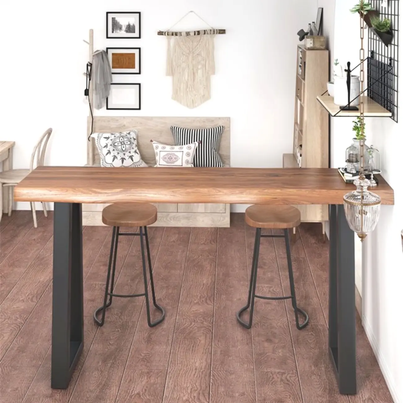 Scandinavian Natural Wood Sled Base Bar Tables