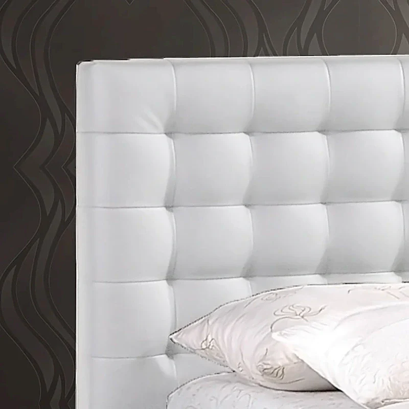 White Modern Queen-size Platform Bed with Upholstered Headboard
