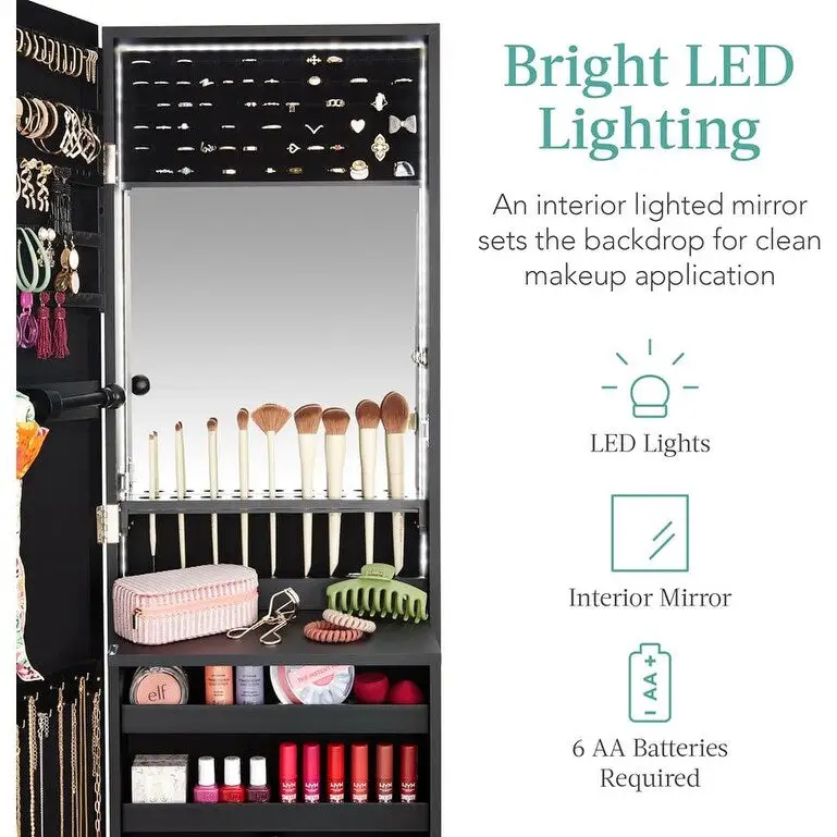 LED Mirror Jewelry Cabinet - 4.5 D x 14.5 W x 42.5 H