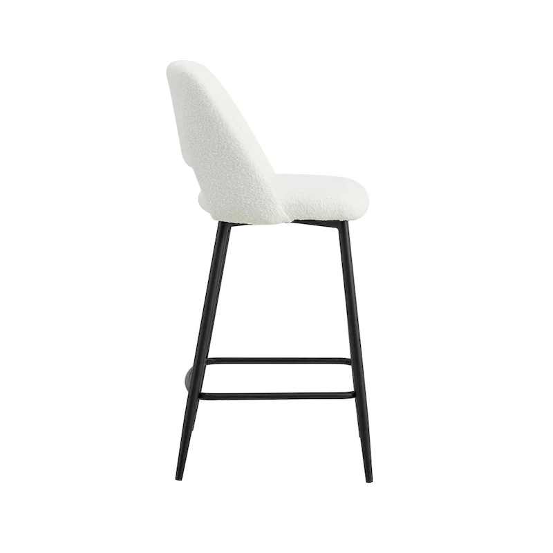 White Boucle Counter Stools, Curved Back, Set of 2