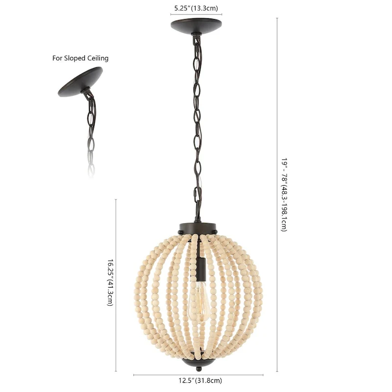 Alba 12.5  1-Light Rustic Bohemian Iron/Wood Bead LED Pendant, Oil Rubbed Bronze/Brown by JONATHAN Y