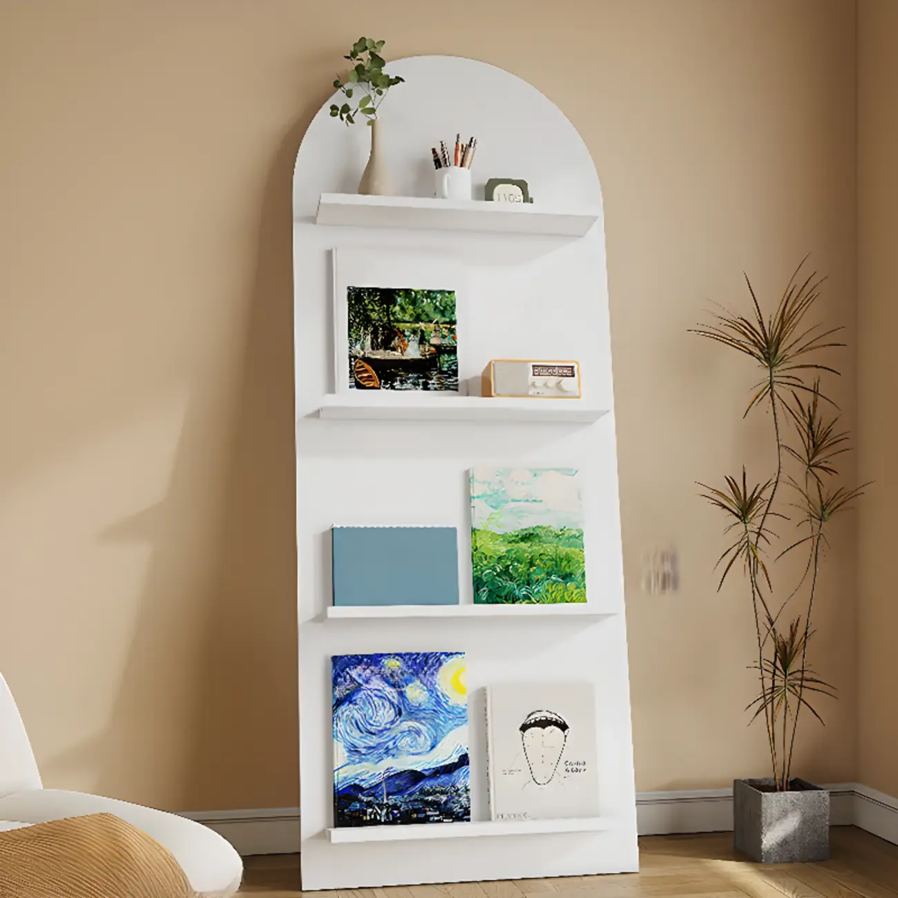 Scandinavian Solid Wood 4-Tier Ladder Bookcase