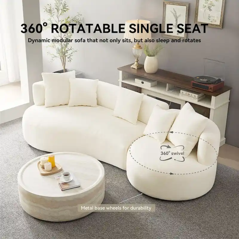 Modern 2 in 1 Sectional Curved Rotatable Sofa Couch, Swivel 360 Comfy 4-Seat Upholstered Sofa