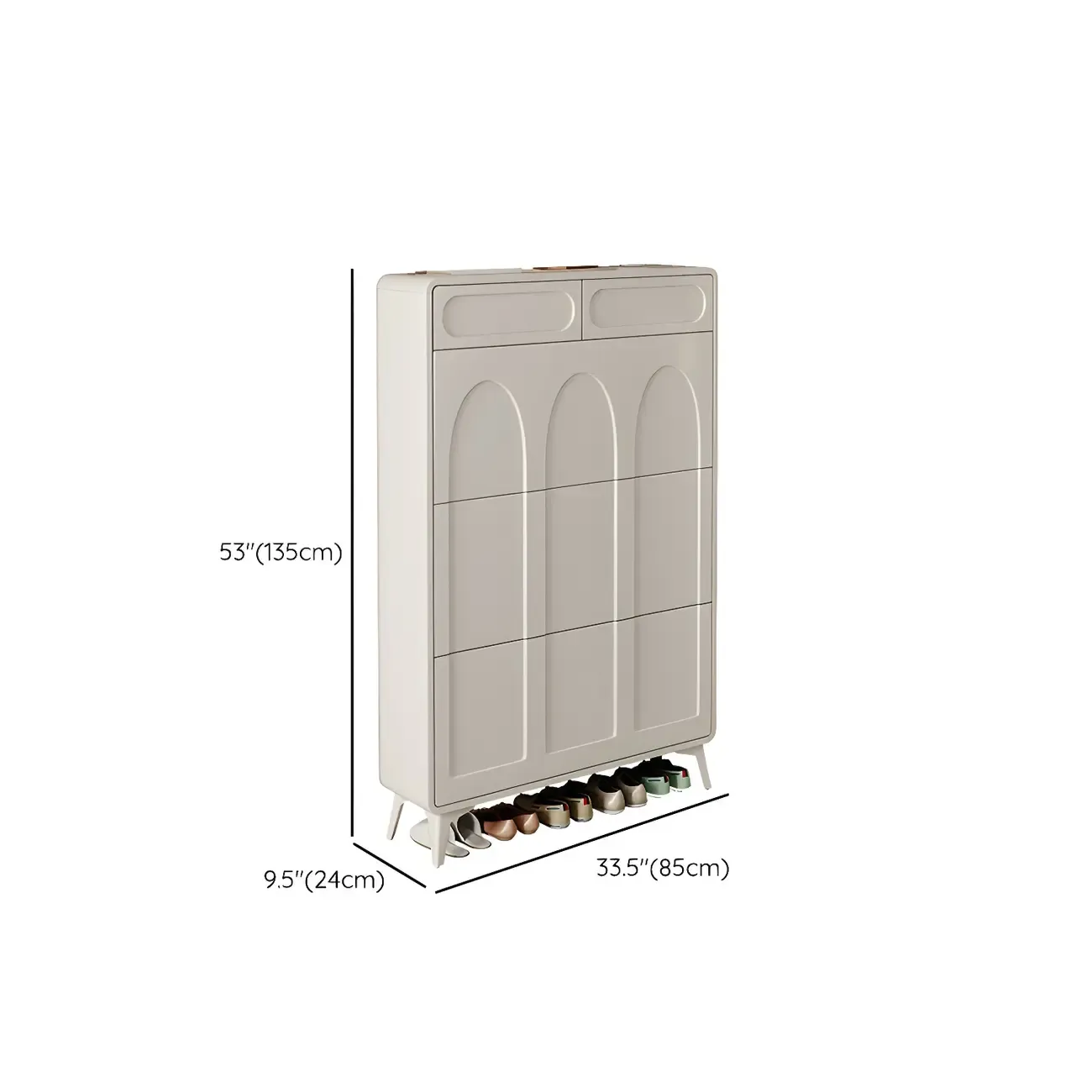 Vertical Slim White Wooden Drop Front Shoe Cabinet