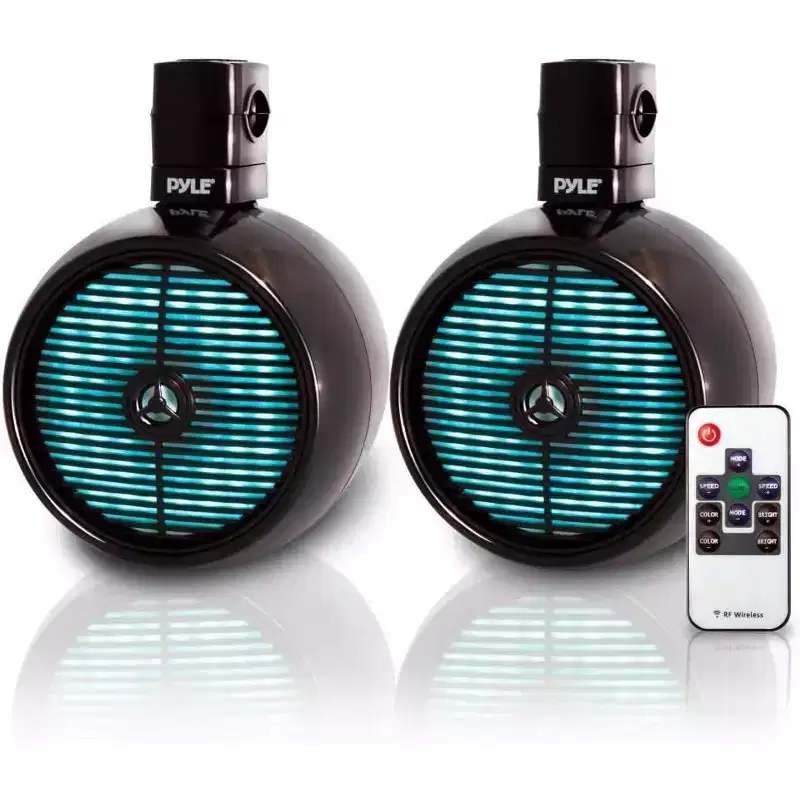 Pyle 8.0'' Waterproof Marine Wakeboard Tower Speakers with LED Lights (PLMRWB858LE) - Black