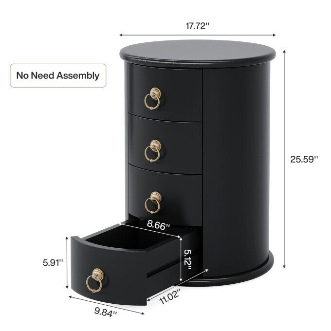 Solid Wood Bedside Table, Nightstand with 4 Drawers