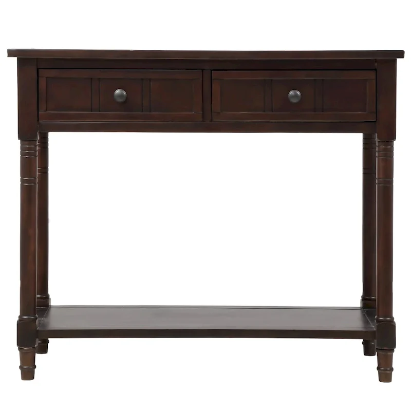 Console Table with 2 Drawers and Bottom Shelf - Solid Pine Wood