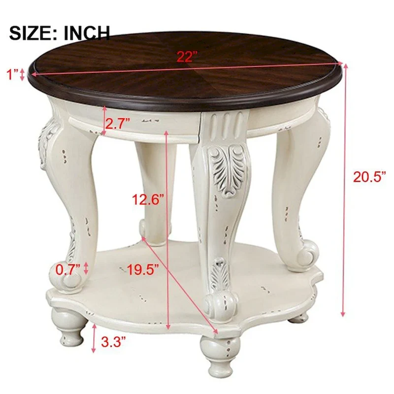 Round End Table with Lower Shelf and Cabriole Legs
