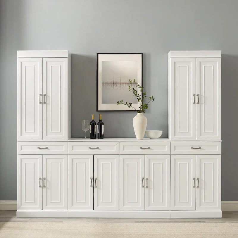 White Storage Cabinet with Drawers for Kitchen Dining