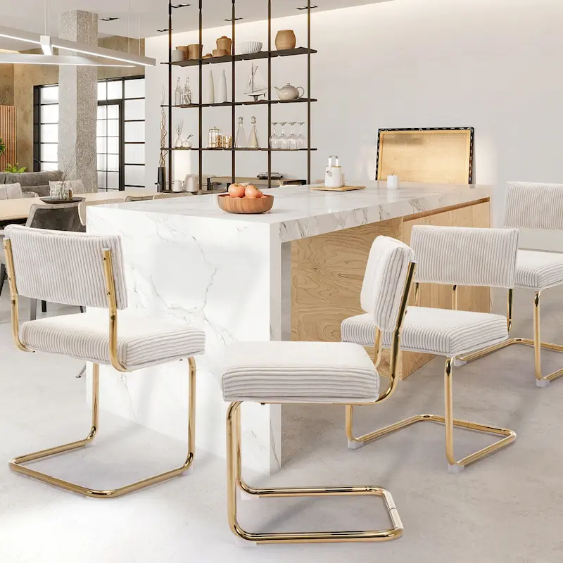 Corduroy Dining Chair with Gold Metal Base