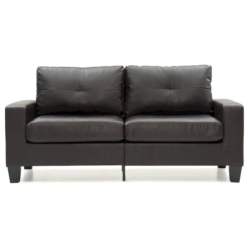 Newbury 71 in. W Flared Arm Faux Leather Straight Sofa - 32L x 71W x 36H