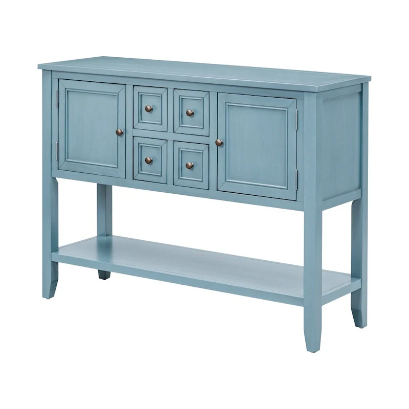 Dark Blue 4-Drawer Sideboard Cabinet with Storage Shelf