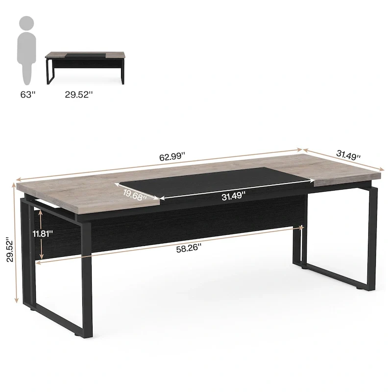 63 Modern Executive Computer Desk, 5FT Home Office Desk (Only Desk)