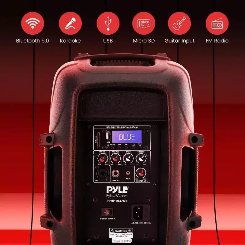 Pyle Bluetooth PA Speaker System, 10 Subwoofer, 1000W MAX, FM Radio, USB/SD, Aux Input, Recording Ability  PPHP1037UB