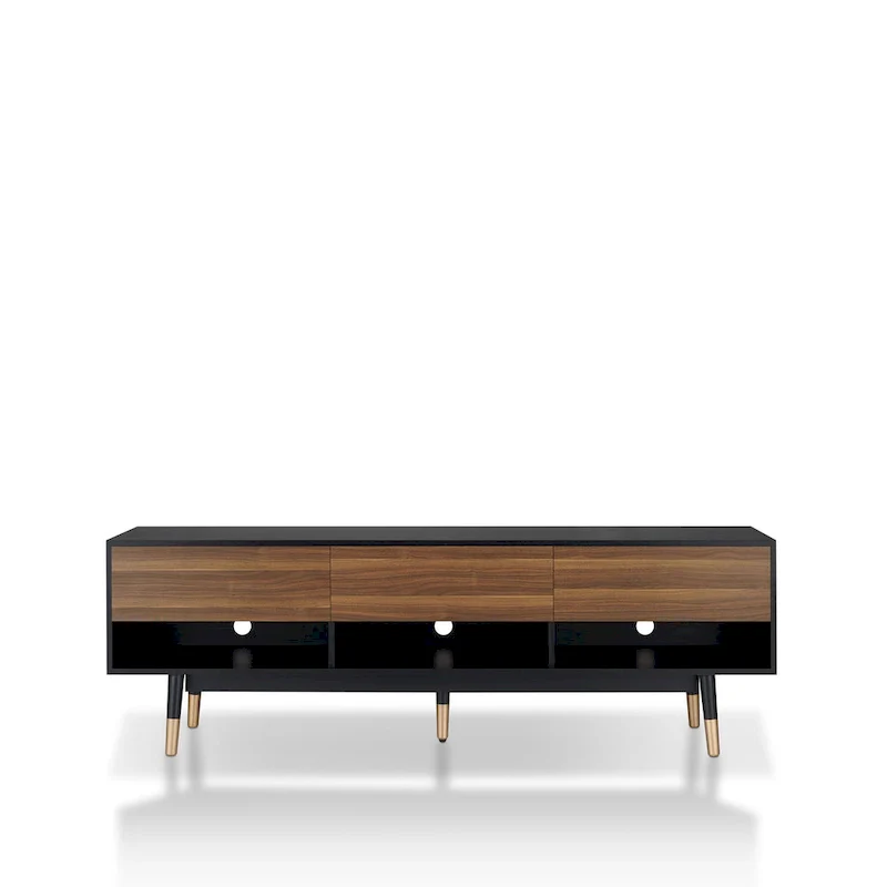 Mid-Century Modern Black 71-inch 3-Shelf TV Console