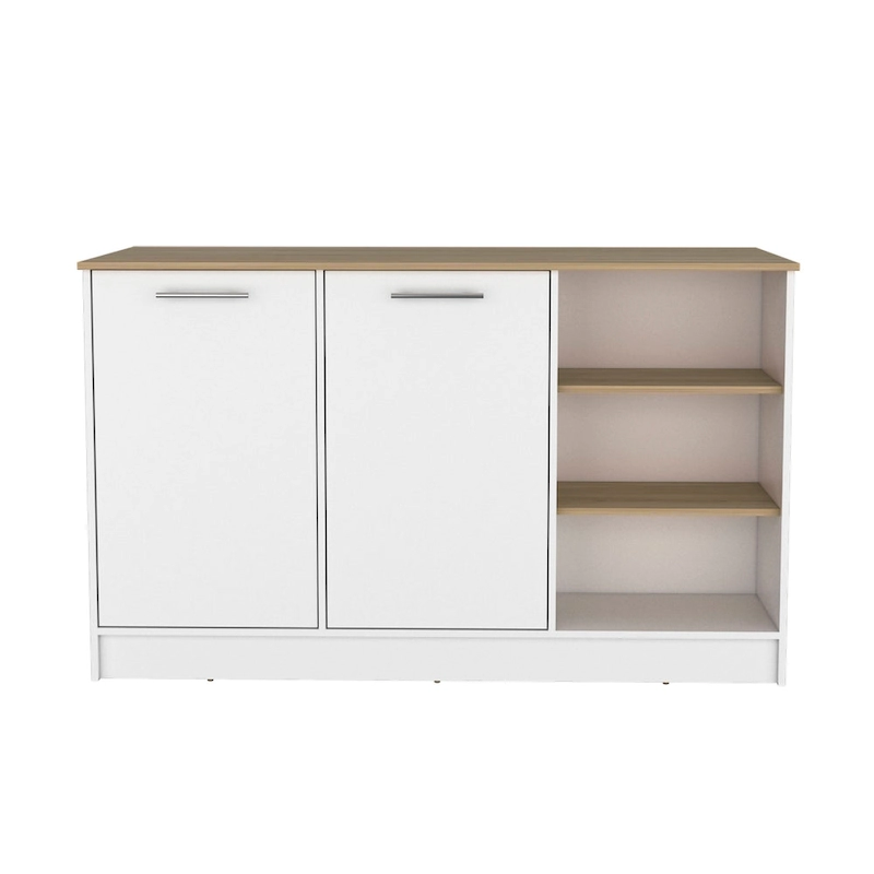 Ginger 59-inch Wide Kitchen Island with 3 Open Shelves and 2 Cabinets