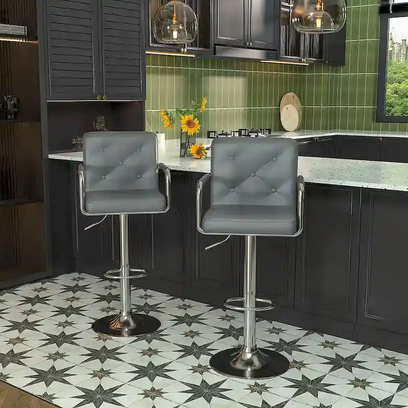Javlergo Set of 2 Bar Stools Adjustable Swivel PU Leather Barstools with Arm and Back