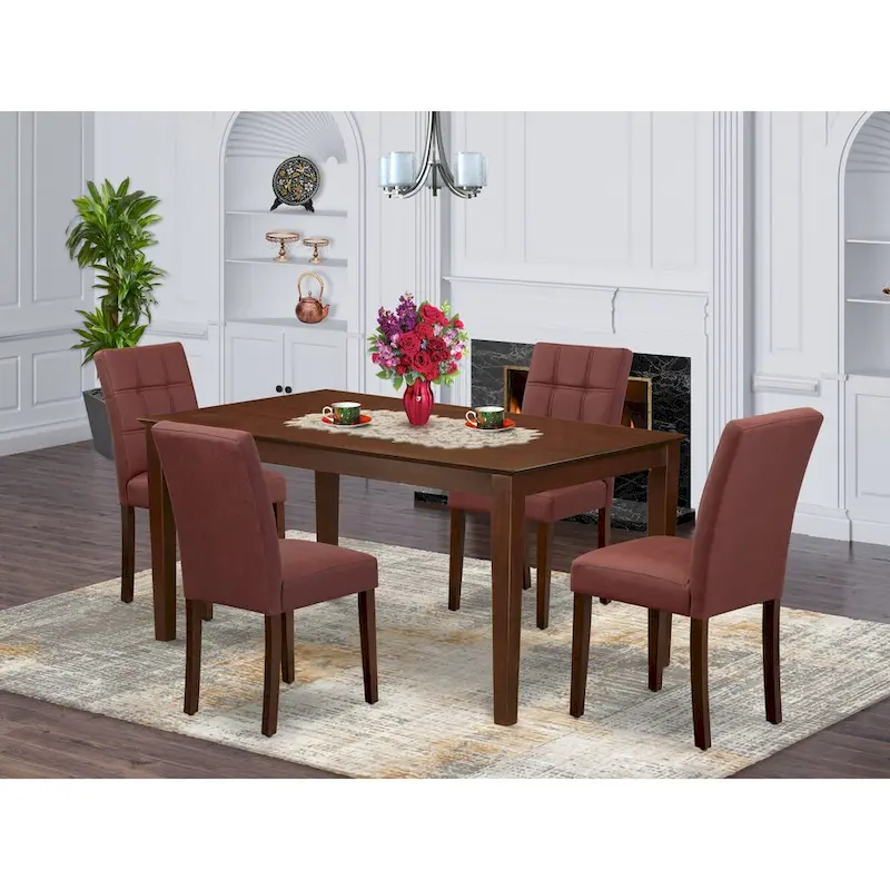 East West Furniture Dinette Set Contains a Rectangle Dining Table and Chairs, Mahogany (Pieces Options)