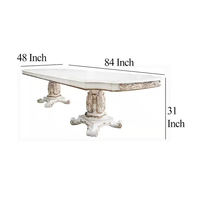 Antoine Dining Table, Double Pedestal, 84-120 Inch Antique Pearl White