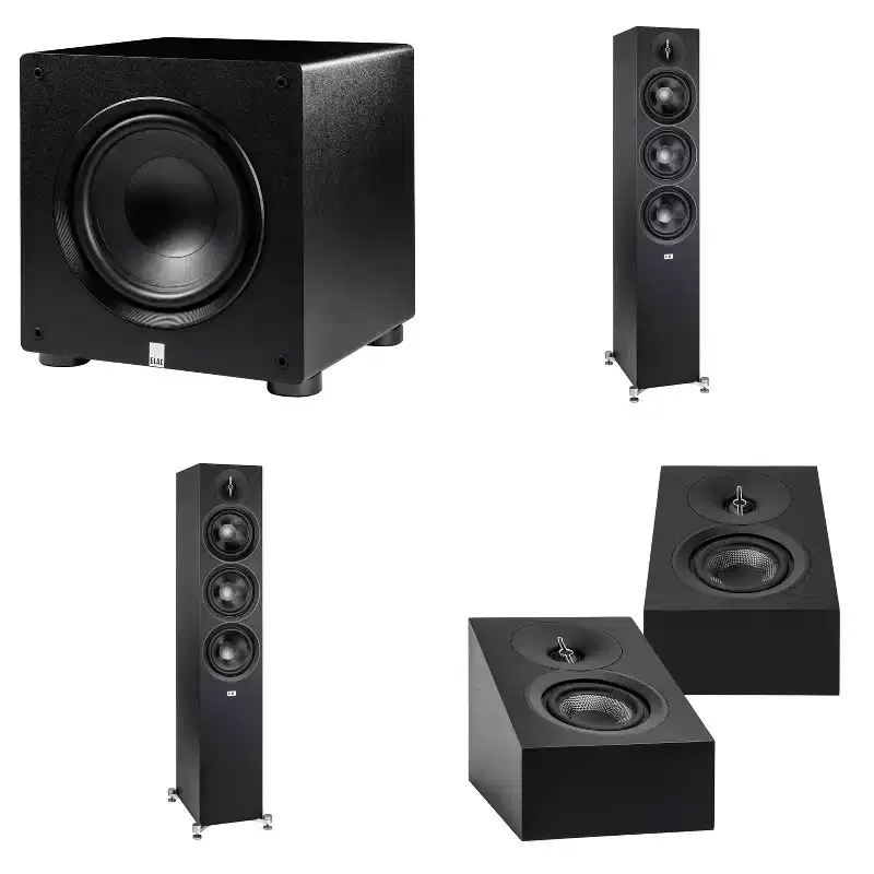 Elac DF63-BK - Debut 3.0 6.5 Floor Speaker - Black (Pair), ELAC DA43-BK Debut 3.0 - DA43-BK Atmos / On Wall speaker, Elac PS350 Subwoofer