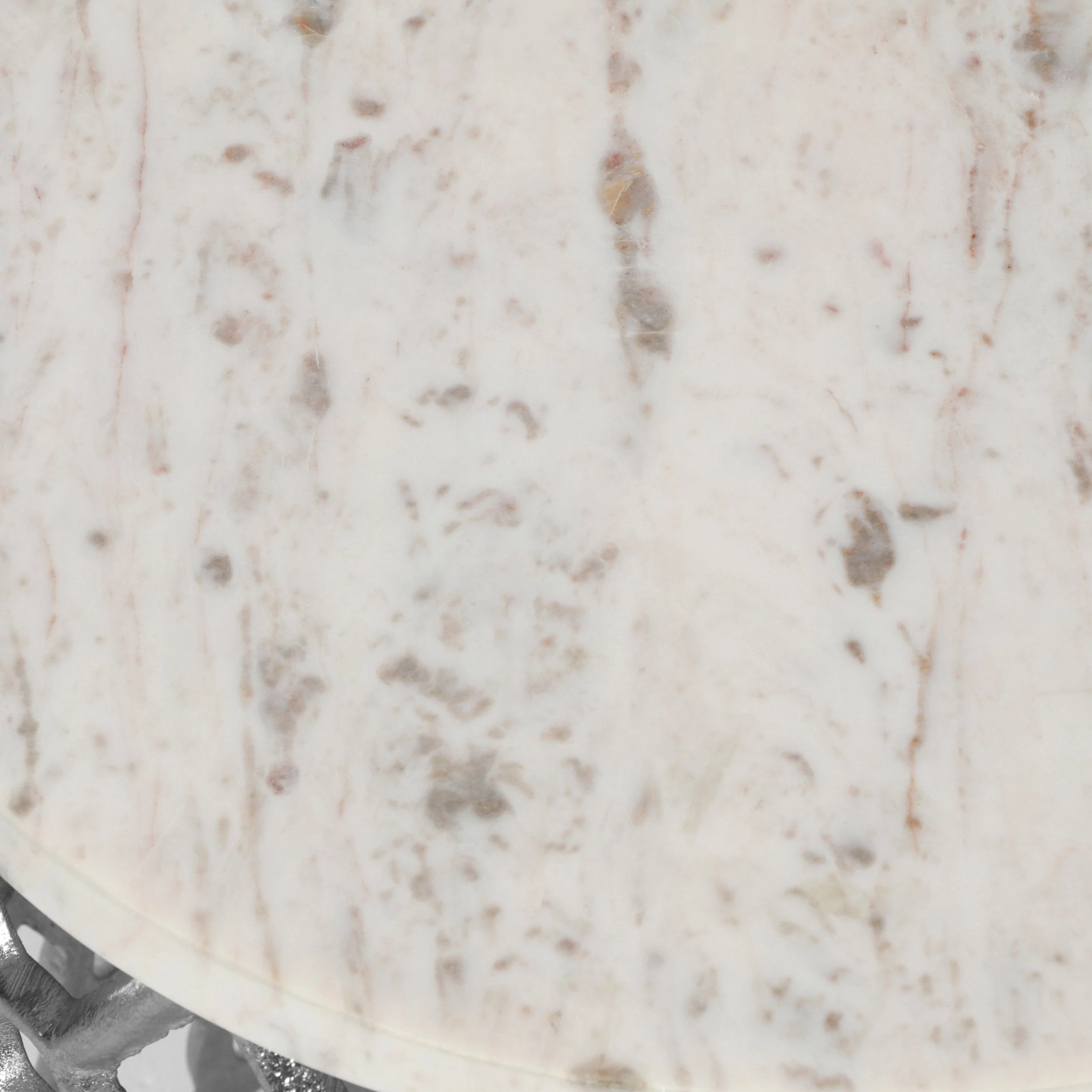 Modern Glam Handcrafted Marble Top Aluminum Side Table, Nickel and White - NH527413