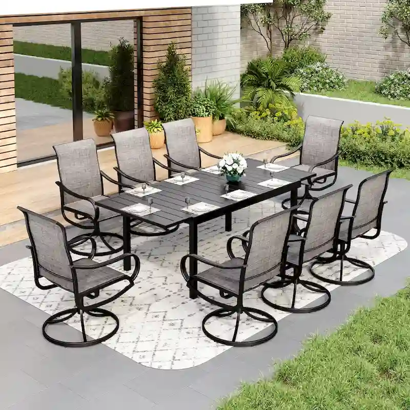 MAISON ARTS 7/9-Piece Patio Dining Furniture Set with Dining Swivel Chairs and 1 Expandable Outdoor Dining Rectangle Table