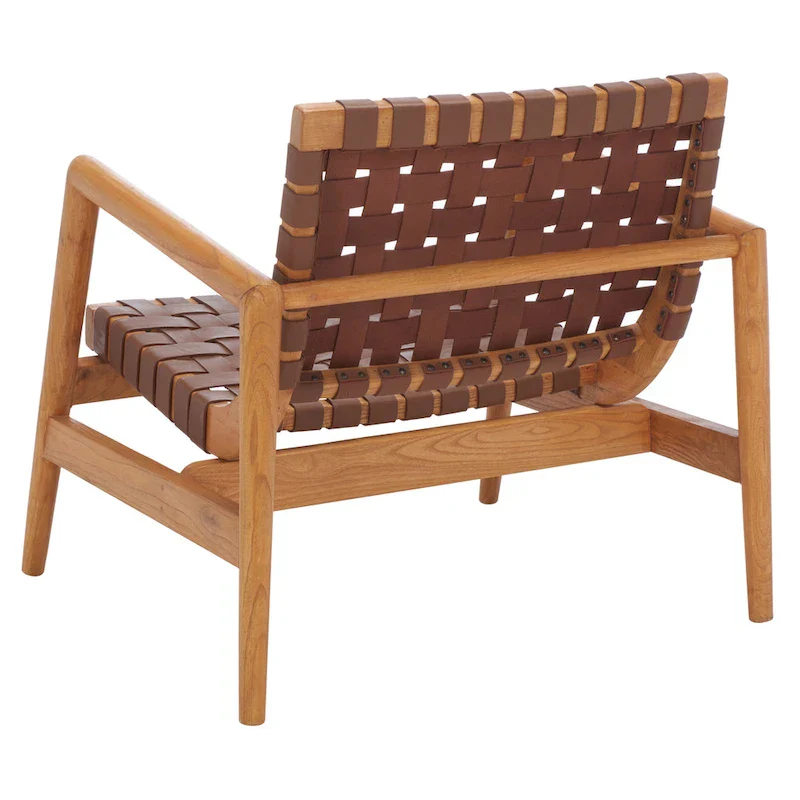 Natural Wood Leather Woven Accent Chair - Single Seat