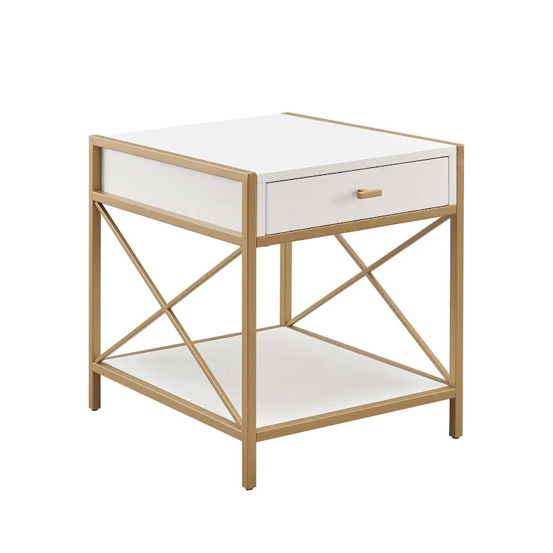 Claudette Mixed Metal and Wood Drawer End Table