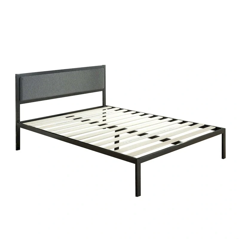 Black King Platform Bed Frame with Upholstered Headboard, Wood Slats, 1-Person