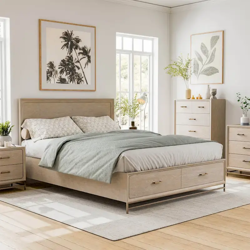 Furniture of America Drayden Transitional Solid Wood Platform Bed Frame with Footboard Drawers