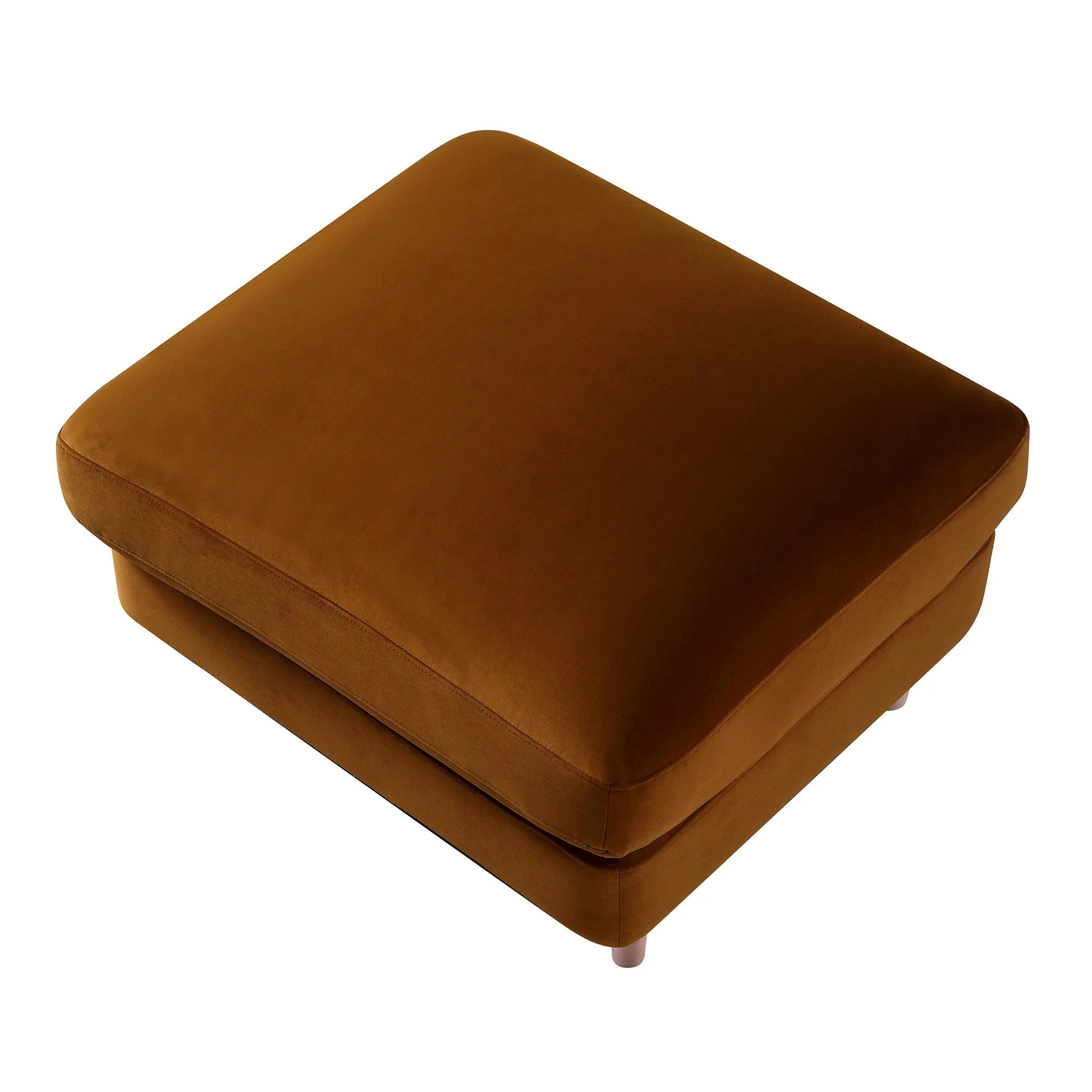 Traditional English Footstool - Cinnamon Velvet, Washed Wood Legs, Padded Seat, 31.5