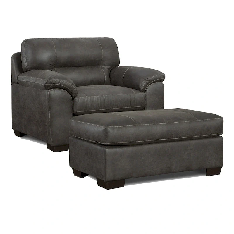 Roundhill Furniture Tirana Contemporary Fabric Pillow-top Arm Chair with Ottoman in Sequoia Ash