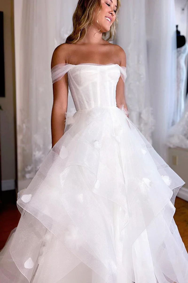 Simple White Corset A-Line Wedding Dress with Appliques