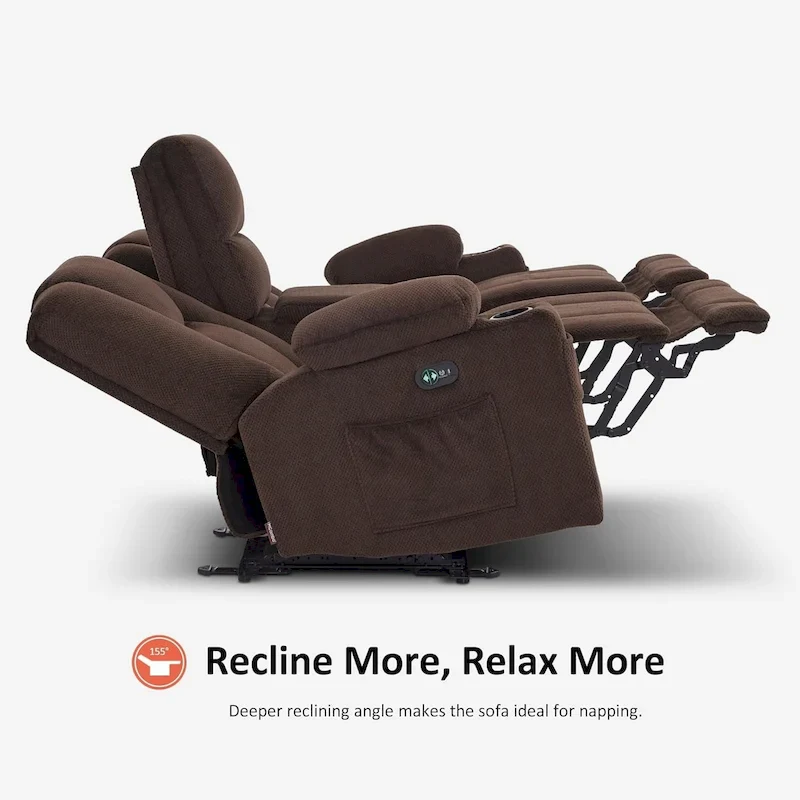 Electric Power Reclining Sofa with Massage and Lumbar Heat, Fabric
