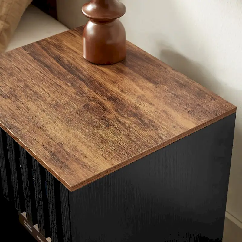 Vintage Nightstand with Slatted Drawer and Open Shelf, Set of 2