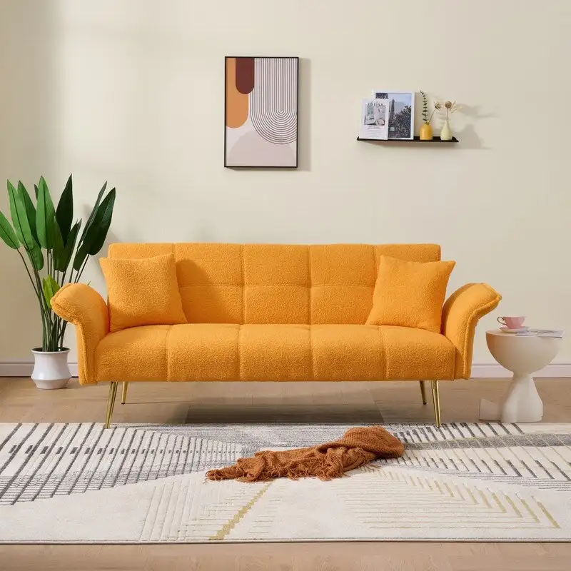 79.92  Teddy Velvet Upholstered Sofa Bed with Adjustable Back and Armrests